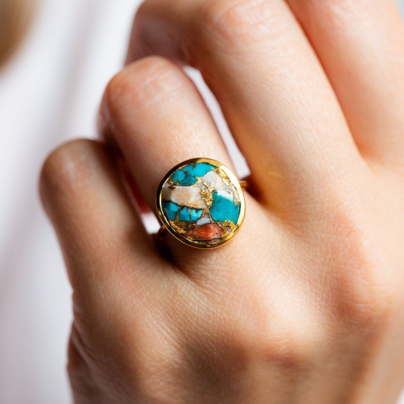 Natural stacked turquoise agate Ring