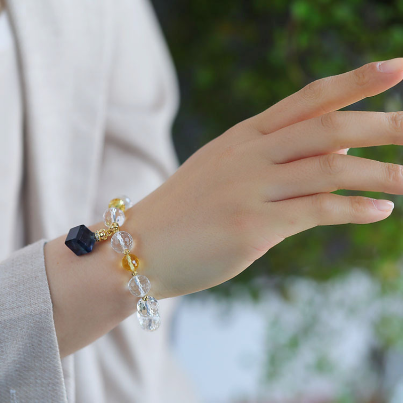 Natural White Crystal & Fluorite Bracelet