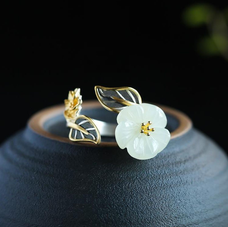 White Jade Plum Blossom Ring