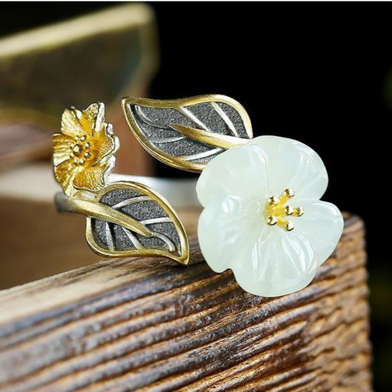 White Jade Plum Blossom Ring
