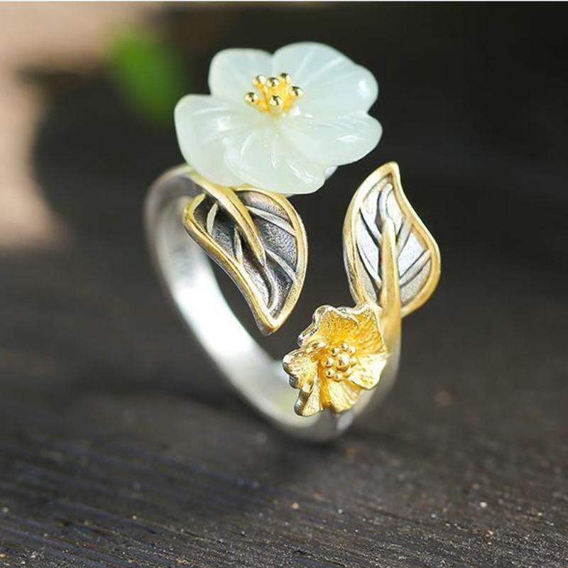 White Jade Plum Blossom Ring