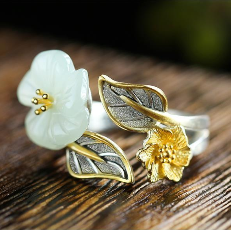 White Jade Plum Blossom Ring