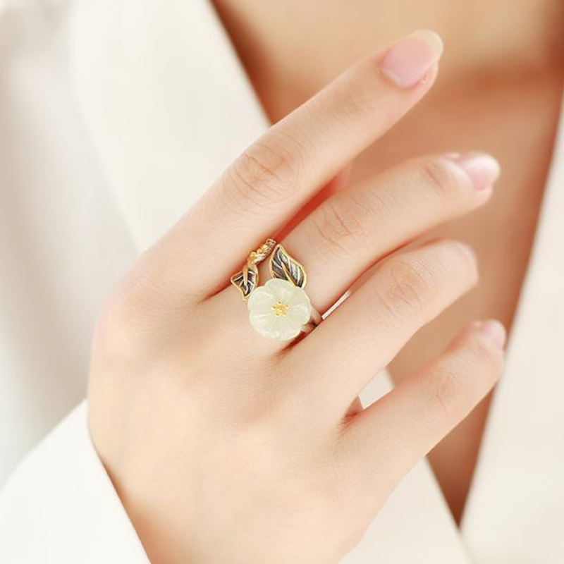 White Jade Plum Blossom Ring