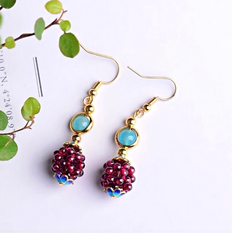 Natural Garnet Stone Blackberry Earrings