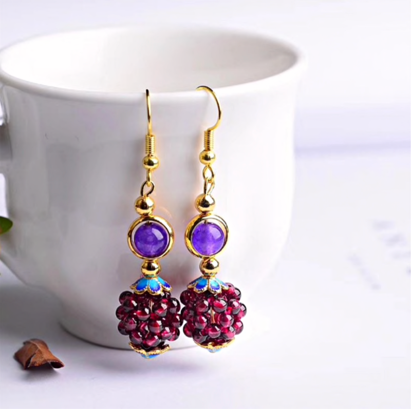 Natural Garnet Stone Blackberry Earrings