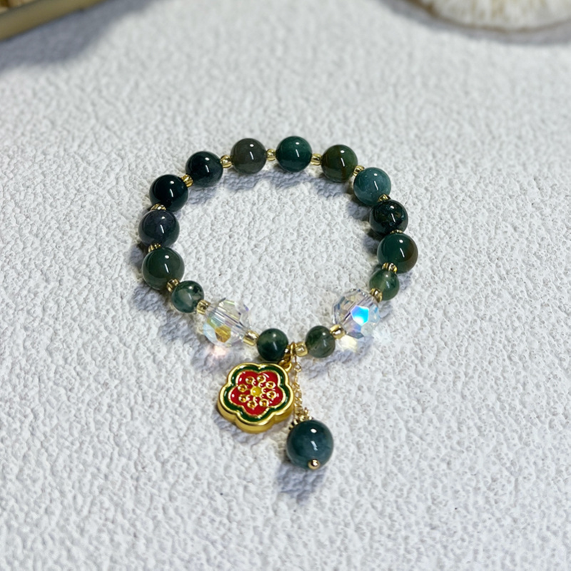 Sun flowers • Natural green agate bracelet