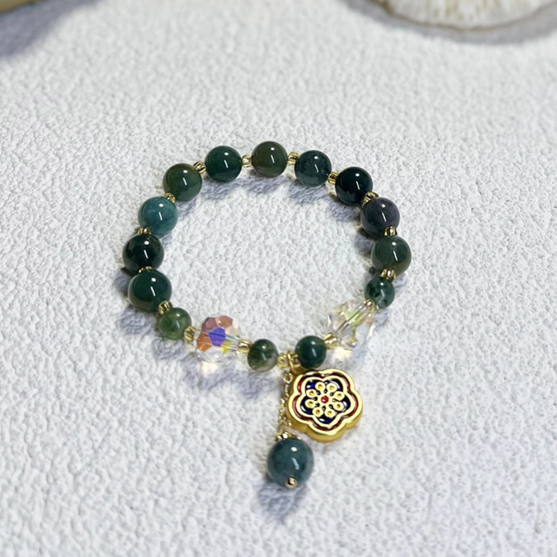 Sun flowers • Natural green agate bracelet