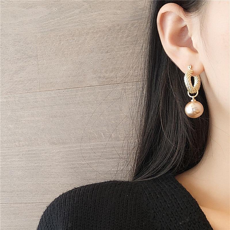 Gold & Pearl Drop Hoop Earrings