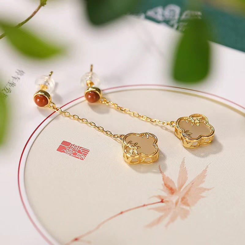 Four Leaf Clover • Emerald Jade stone earrings