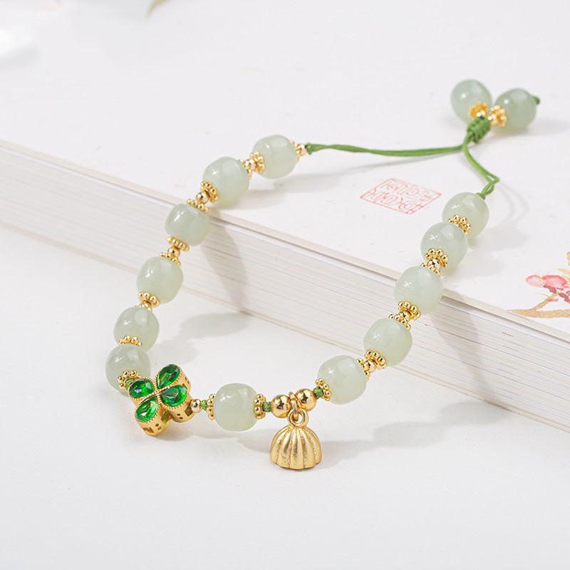 Lucky Covenant • Four Leaf Clover Emerald Jade stone Bracelet