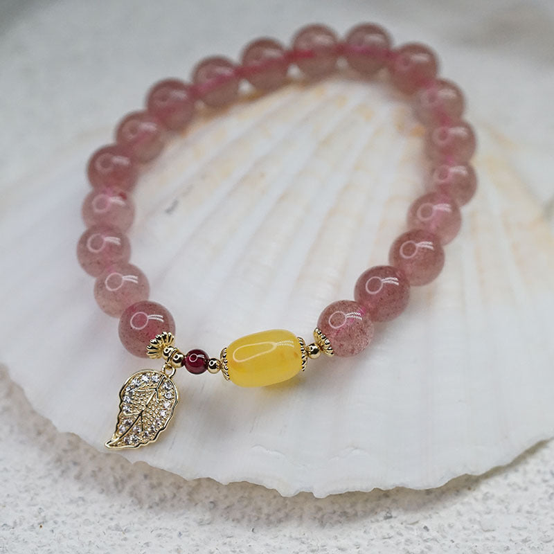 Golden Leaf • Strawberry Crystal Bracelet