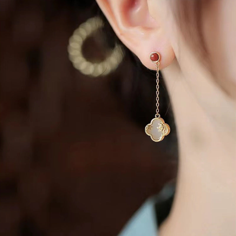 Four Leaf Clover • Emerald Jade stone earrings