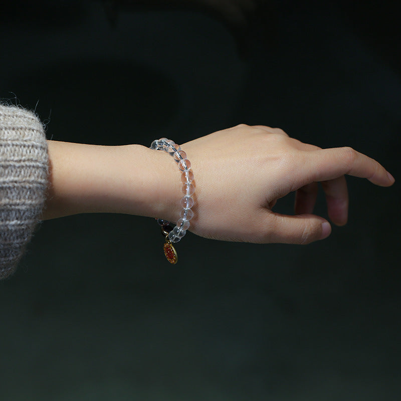 The Six-Character Mantra • Colorless Crystal & Cinnabar Bracelet