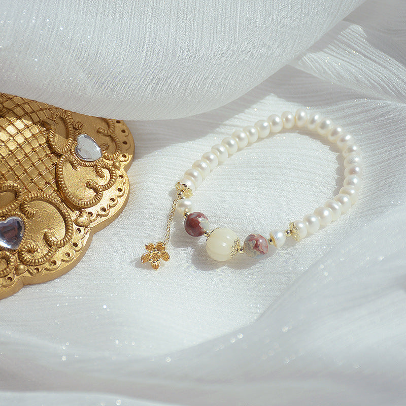 Natural Freshwater Pearl Agate Pumpkin Bracelet