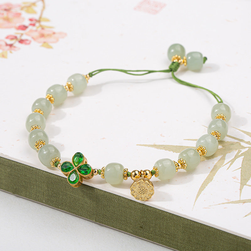 Lucky Covenant • Four Leaf Clover Emerald Jade stone Bracelet