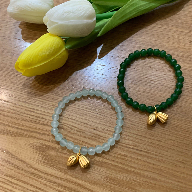 Lotus • Green Chalcedony Sand Gold Bracelet
