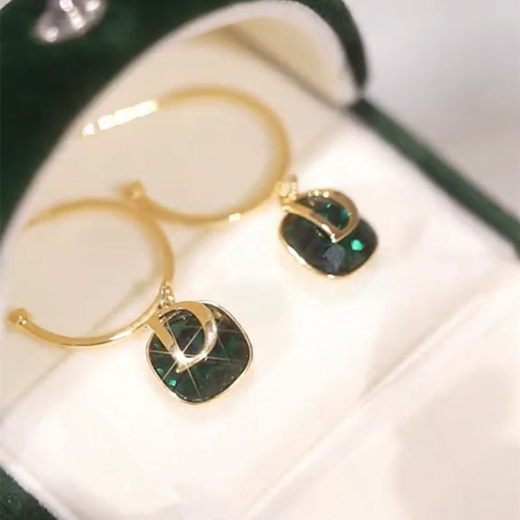 D • Green Crystal Creative Earrings