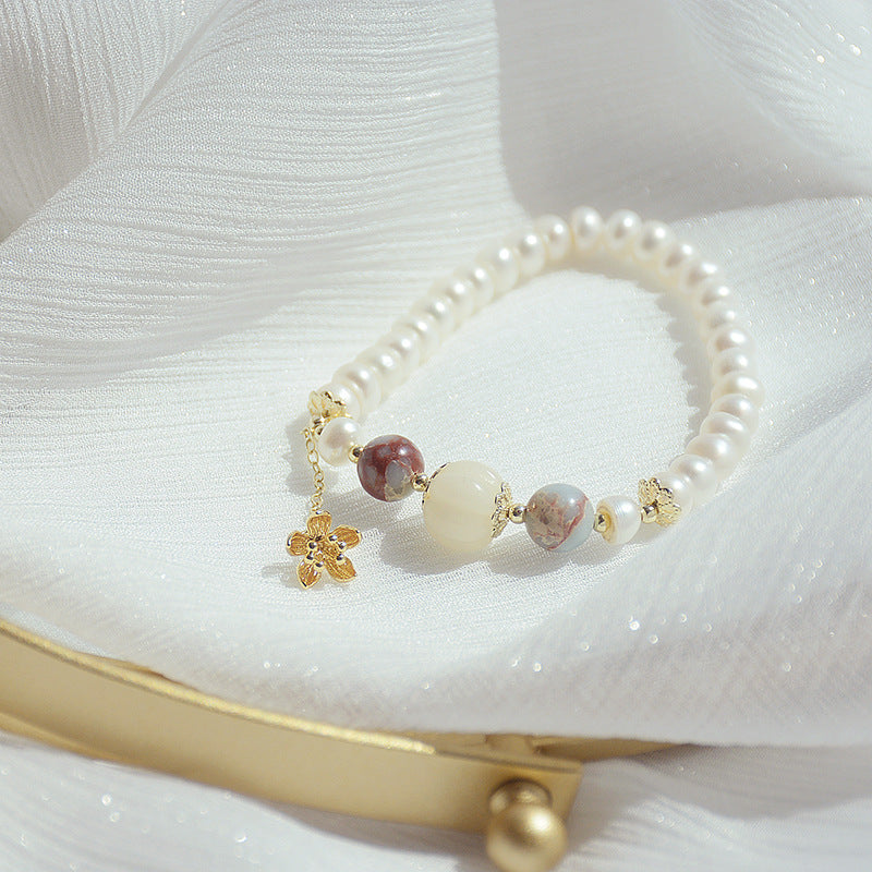 Natural Freshwater Pearl Agate Pumpkin Bracelet