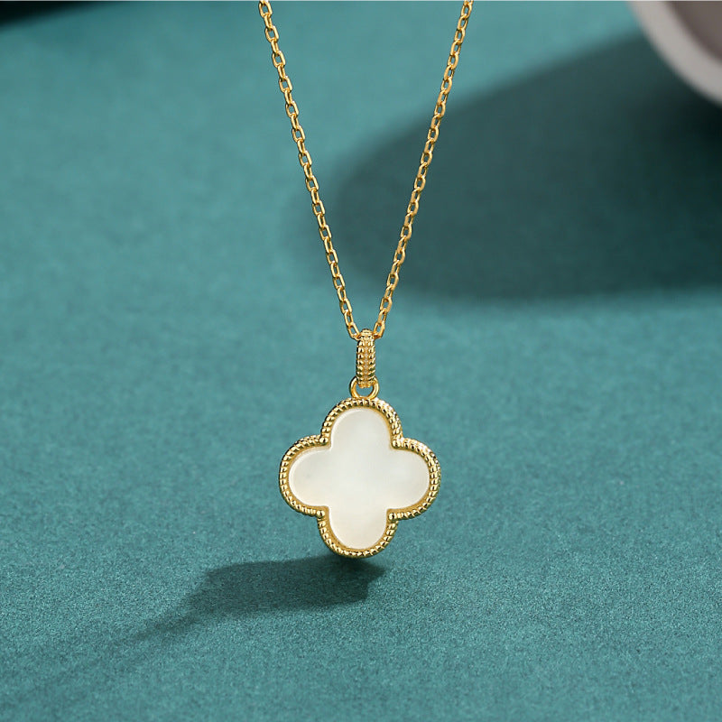 Four Leaf Clover • Emerald Jade stone necklace