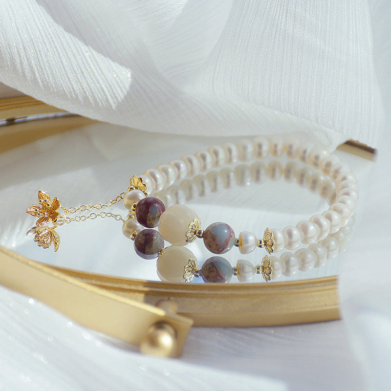 Natural Freshwater Pearl Agate Pumpkin Bracelet