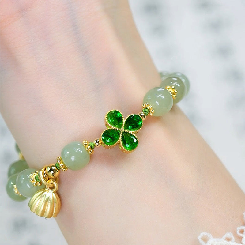 Lucky Covenant • Four Leaf Clover Emerald Jade stone Bracelet