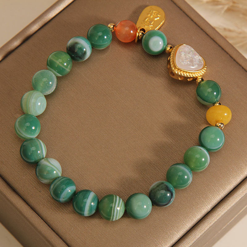 Natural Green Agate & Beeswax Bracelet