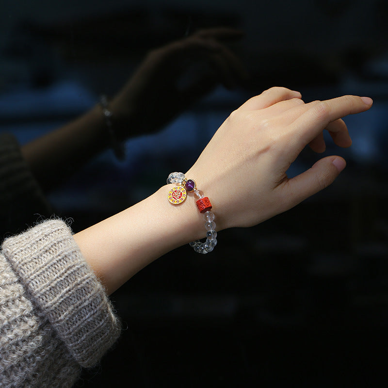 The Six-Character Mantra • Colorless Crystal & Cinnabar Bracelet