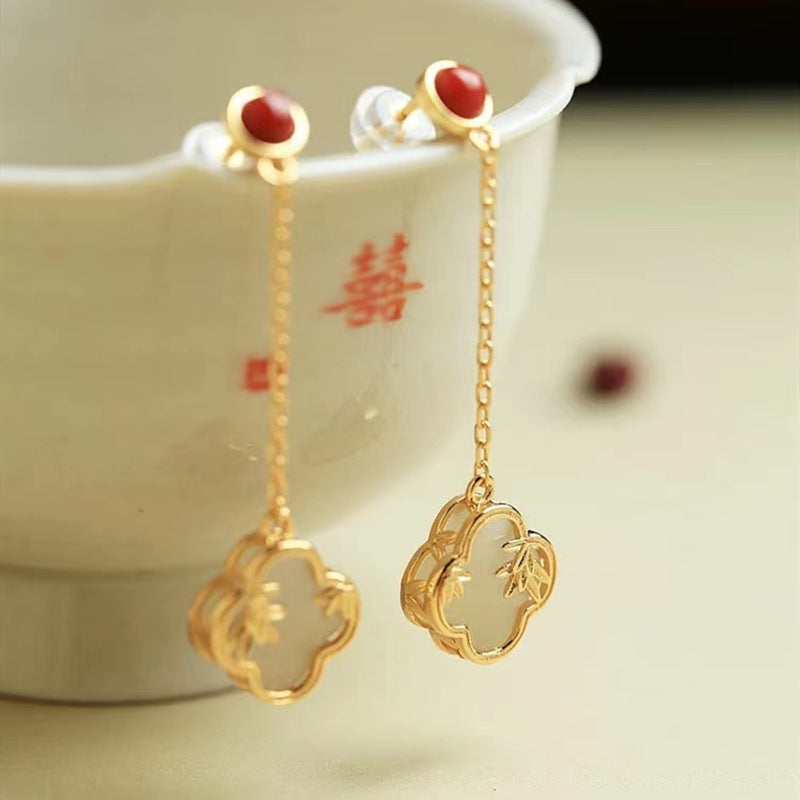 Four Leaf Clover • Emerald Jade stone earrings