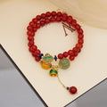 Pumpkin • Red Agate Emerald jade stone double circle bracelet