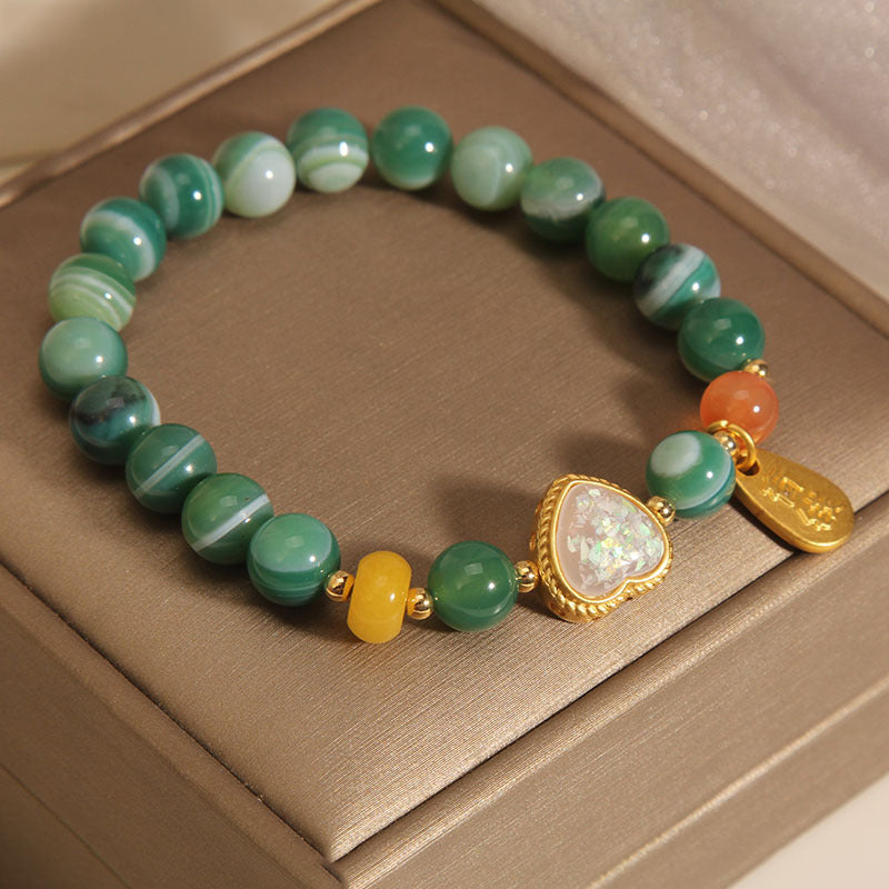 Natural Green Agate & Beeswax Bracelet